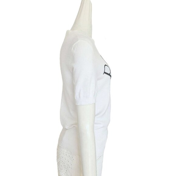 PATOU WHITE SHORT SLEEVES JACQUARD COTTON KNIT TOP (M) - Picture 3 of 7